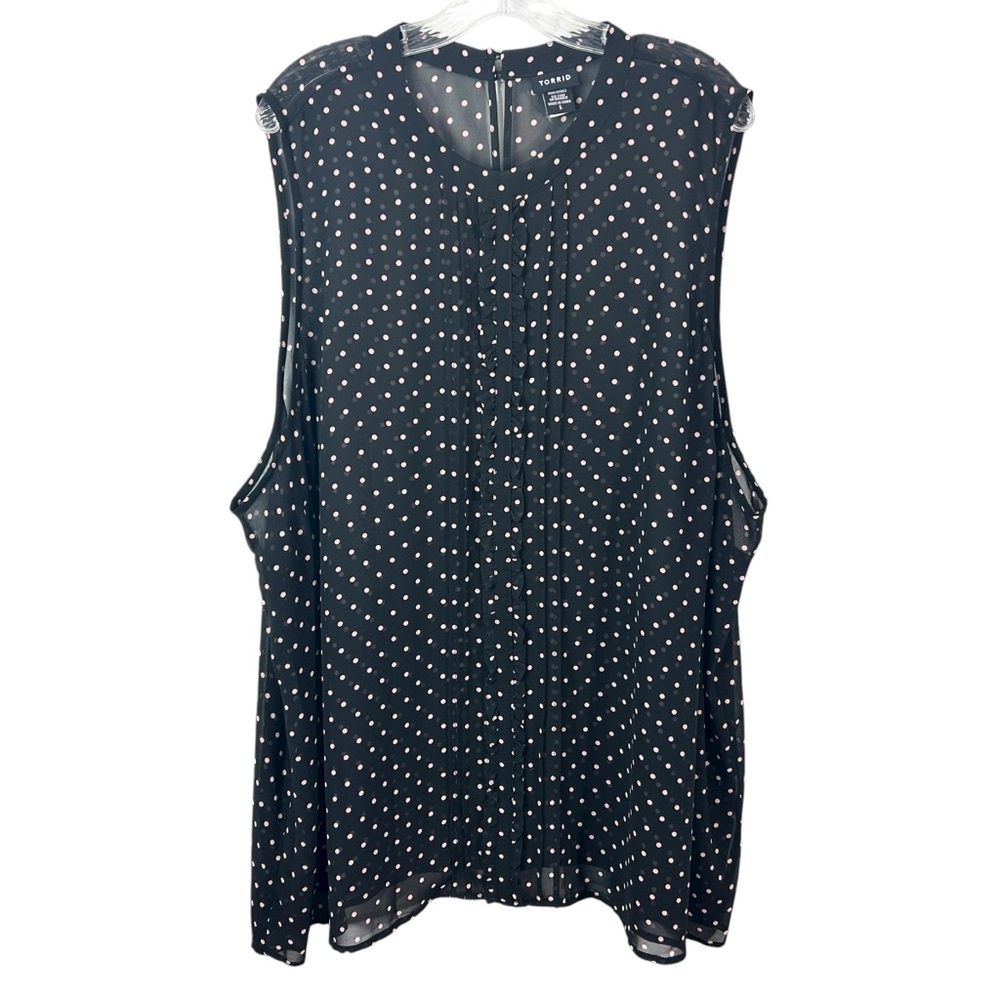 Torrid Black & Pink Dot Print Sheer Ruffle Front Sleeveless Blouse 5X